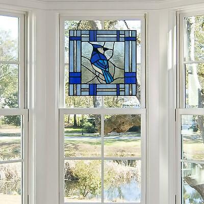 Blue Jay Bird Stained Glass Window Panel Suncatche 11in X11in 75 Handcut Pieces • 111.97€