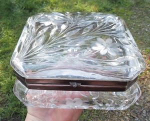 Antico comò portagioie americano in cristallo e argento taglio brillante epoca 6,5" - Foto 1 di 18