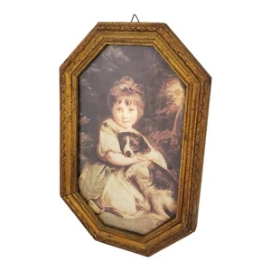 Impresión enmarcada vintage Joshua Reynolds Miss Bowles and Puppy Italia madera ornamentada - Imagen 1 de 7