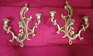 Vintage 2 SYROCO 1959 Double Candle Sconces #3931 Baroque Rococo Hollywood -A34 - Picture 1 of 4