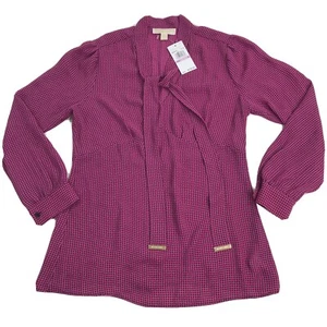 Neu mit Etikett Michael Kors Bluse Damen Gr. 6 rosa blau V-Ausschnitt Langarm Print Oberteil - Bild 1 von 7