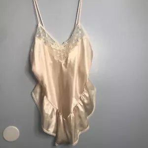 Vintage Escapades Glossy Liquid Satin Lace Flutter Teddy Lingerie Bridal SZ M 8 - Picture 1 of 8
