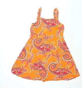 Dorothy Perkins Womens Orange Paisley Cotton Fit & Flare Size 14 Square Neck Pul - Picture 1 of 10
