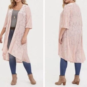 Torrid Maxi Burnout Slub Kimono Floral Pale Pink Textured Open Cardigan 2x - Bild 1 von 6