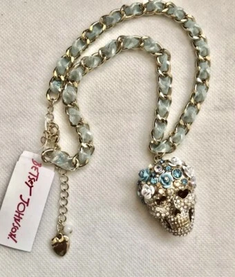 Collar calavera flor azul y blanco pavé diamantes de imitación cristal Betsey Johnson Foto 1 de 4