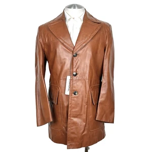 Cortefiel 100% Leather Quilted 3 Button Brown Sport Coat Blazer Jacket Sz 44 NEW - Picture 1 of 14