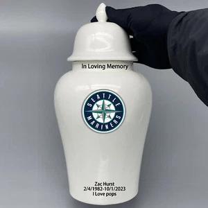 Ceramic Large Urn for Seattle Mariners Baseball Theme, Custom Text - Picture 1 of 5