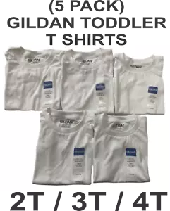(5er-Pack) Gildan Kleinkind 2T 3T 4T Baumwolle kurzärmeliges T-Shirt schlichte weiße Shirts - Bild 1 von 3
