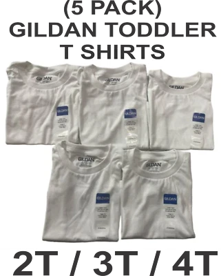 (PAQUETE DE 5) Camiseta Gildan Niño Pequeño 2T 3T 4T Algodón Manga Corta Camisas Blancas Lisa Foto 1 de 3