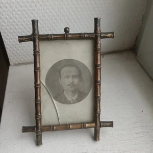 BRONZE PHOTO FRAME BAMBOO STYLE 1920 ART DECO - Picture 1 of 3