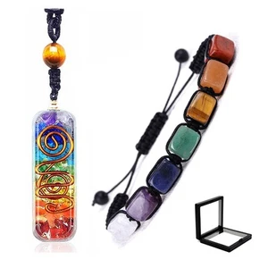 7 Chakra Pendant Necklace Healing Bracelet Set Orgone Energy Protection Neckl... - Picture 1 of 6
