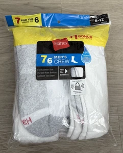 Calcetines Hanes para hombre blancos con tacón gris: 6 pares, talla 6-12, mezcla de poliéster nuevos - Imagen 1 de 2