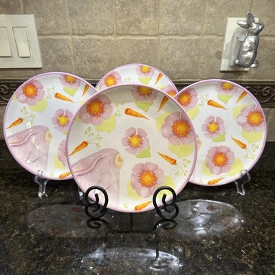 (4) MACKENZIE CHILDS PATIENCE BREWSTER EASTER/CARROTS/FLOWERS APPETIZER PLATES - Image 1 of 4