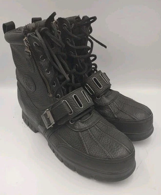 Polo Ralph Lauren Black Leather Double Zip Buckle Strap Womens Boots Size 11B - Image 1 of 4