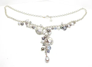 Clogau Gold Silver & 9ct Rose Gold Pearl Beachcomber Necklace 16" Chain - Picture 1 of 13