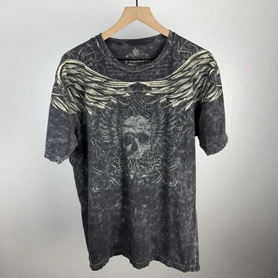 Camiseta Y2K Helix AOP Alas Calavera Punk Grunge Estilo Aflicción Negra De Colección XL Foto 1 de 4