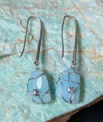 Pendientes colgantes para mujer de plata de ley corte natural crudo aguamarina corte áspero Foto 1 de 4