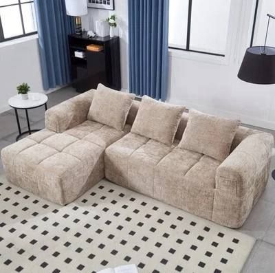 Sofá cama grande de chenilla de 3 plazas moderno en forma de L modular seccional suave Foto 1 de 3