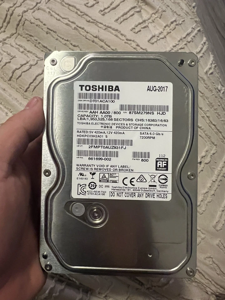 Toshiba DT01ACA100 1TB 3.5" SATA III 6Gb/s 7200RPM Desktop Hard Drive - Tested - Image 1 of 1
