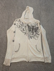 Sudadera con Capucha Vocal De Colección Para Mujer Mediana Blanca Años 90 Alas Cruzadas Gótico Grunge Patín  - Imagen 1 de 17