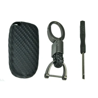 1 Set Matte Black Carbon Fiber Look Car Key Case Molding Holder For Jeep - Image 1 of 4