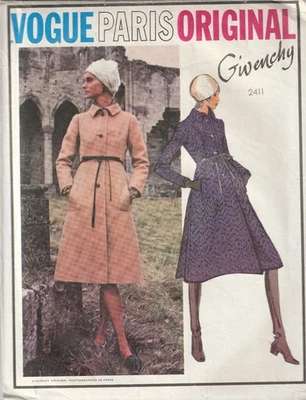 Rare 1970 Vintage Vogue Paris Sewing Pattern Givenchy 2411 Semi Fitted Coat B34 - Image 1 of 2