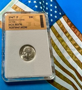 1947 P ROOSEVELT DIME (SILVER) 10C SGS MINT STATE 70COIN - NICE - Picture 1 of 4