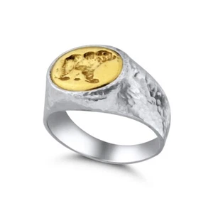 ALL SIZES 925 k Silver Hammered Artisan Bear Coin Men's Ring By Omer Handmade - Picture 1 of 1