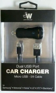 NEW Just Wireless Dual USB Port Car Charger 5 ft for Micro-USB Devices - 13003 - Picture 1 of 5
