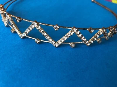 Vintage Girls Rhinestone Headband Princess Silver Metal 7" crown Hair Art Tiara  - Image 1 of 4