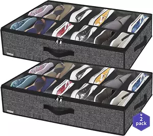 Sturdy under Bed Shoe Storage Organizer, Set of 2, Fit 12 to 24 Pairs, Underbed - Picture 1 of 12
