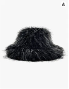 Black Soft Faux Fur Bucket Hat with Wide Brim Oversized Winter Warmer Fisherman - Picture 1 of 8