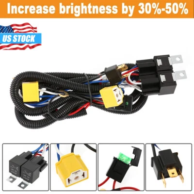 For Jeep Wrangler XJ YJ H4 LED Headlight Brightness Intensifier Wiring Harness - Image 1 of 4