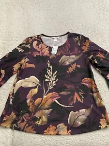 Christopher & Banks Women Floral 3/4 Flared Sleeve Crew Neck T-Shirt Petites PL - Picture 1 of 9