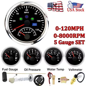 5 Gauge Set 85mm GPS Speedometer 0-120MPH Tachometer 52mm Gauge With Senders - Picture 1 of 18