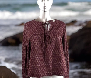 Lovestitch Tunic Boho Chic Leaves Pattern Long Sleeve Blouse Burgundy Sz S $62 - Picture 1 of 12