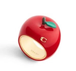 Coach Apple Cocktail Ring Red Gold Enamel Vintage Charm Holiday Statement Gift - Picture 1 of 8