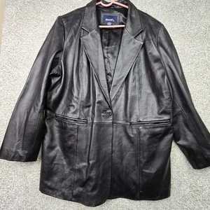 Giacca Denim & Co donna 1X blazer pelle nero bottoni davanti cappotto stile classico - Foto 1 di 18