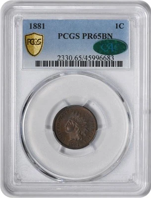 1881 Indian Cent PR65BN PCGS (CAC) - Image 1 of 4