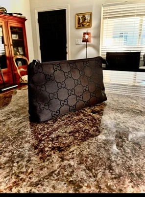 Gucci GG Canvas / Leather Vanity Make Up Pouch Dark Brown - Image 1 of 4