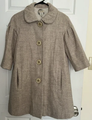 Mujer Anthropologie Elevenses Beige Lana Chaquetón Manga 3/4 Botones Grandes, Talla 8 Foto 1 de 4