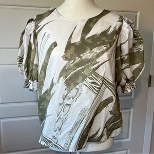 Blusa de moda DKNY con estampado de pinceladas manga abullonada puños ajustados mediana - Imagen 1 de 6
