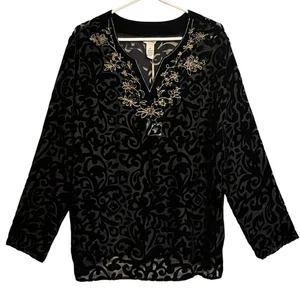 French Laundry Whimsygoth Women's Black Gold Burnout Velvet Top XL NWT - Picture 1 of 13