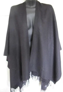 Vintage schwarze Fransen Decke Shrug 100 % Lammwolle neu mit Etiketten von Rizik Bros - Bild 1 von 1