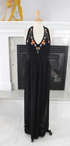 Flying Tomato New Black Embroidered Halter Romper Pants Maxi Jumpsuit Sexy! S - Picture 1 of 4