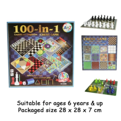 100 in 1 Classic Traditional Board Game Set Snakes Ladders Ludo Chess Checkers - Image 1 of 4