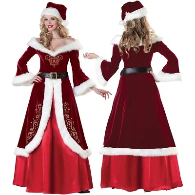 Women Mrs Santa Claus Christmas Fancy Fur Trim Dress Hat Cosplay Outfit Costume - image 1 of 4