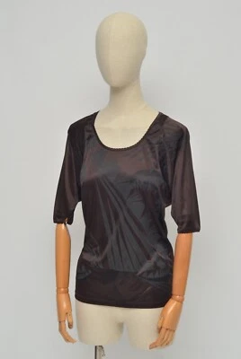 Blusa Top Diesel Vintage Y2K Para Mujer Marrón Estampado Satinado Manga Corta Talla S Foto 1 de 4