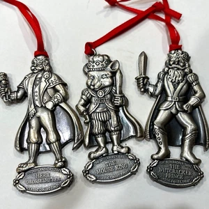 Set of 3 Nutcracker Suite Pewter Christmas Ornaments: Drosselmeyer Prince King - Picture 1 of 9