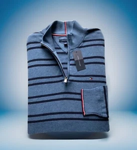 TOMMY HILFIGER $74 HOMBRE NUEVO SUÉTER JERSEY AZUL CUARTO CREMALLERA TALLA XXXL 3XL - Imagen 1 de 8